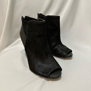 Ann Taylor Black Suede Ankle Booties with Peep-Toe. Size 7